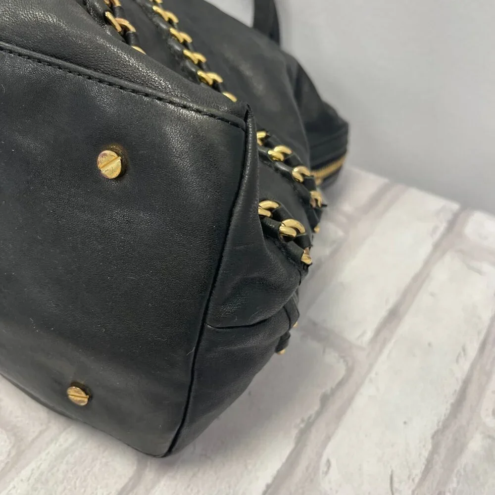 Tory Burch Top Handle Satchel in Black Leather w/ Gold-tone Chain - Preowned